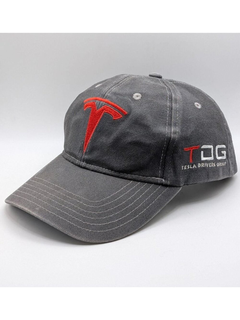 Tesla Drivers Group TDG Adjustable Strap Back Gray Red Hat Cap Auto Mechanic
